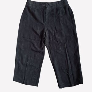 Chico’s Cropped Linen/Rayon Blend Pants Black Subtle Floral Design Soft Sz 2 (M)